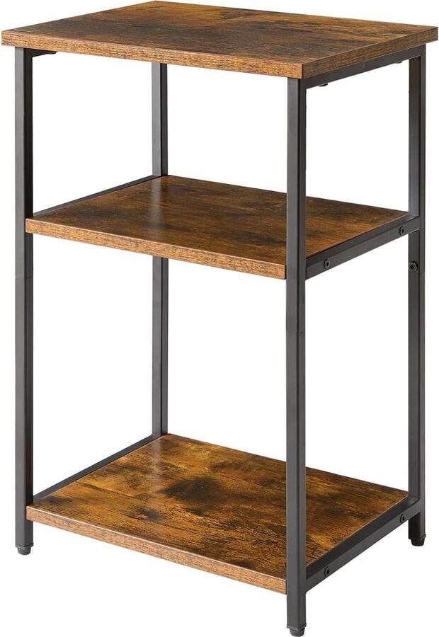 Industriële 3-laags bijzettafel met stalen frame opbergplanken voor hal bank woonkamer slaapkamer rustiek bruin 39 x 29 x 585 cm Nachtkastje