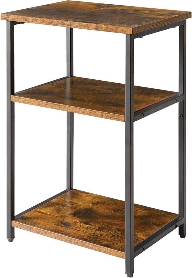 Industriële bijzettafel met 3-laags opbergplanken stalen frame voor hal woonkamer en slaapkamer rustiek bruin 39 x 29 x 58 5 cm