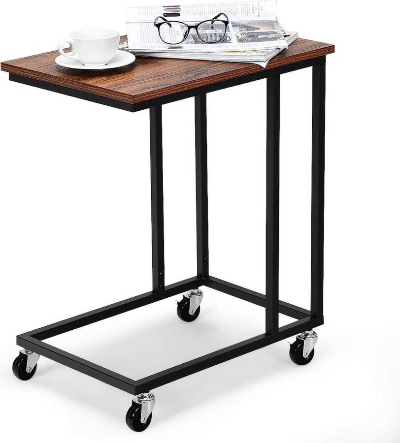 Industriële bijzettafel verrijdbare bankstel klassiek accent C-vormig tafelmeubel met rollende wielen snack-eindtafel Koffielade bijzettafel laptophouder tafel voor slaapkamer woonkamer