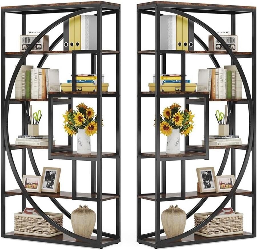 Industriële Boekenkast 180 cm Hoog Vintage Bruin Rek met 5 Verd. en 8 Open Vakken Stabiele Plankeneenheid voor Woonkamer en Thuiswerk