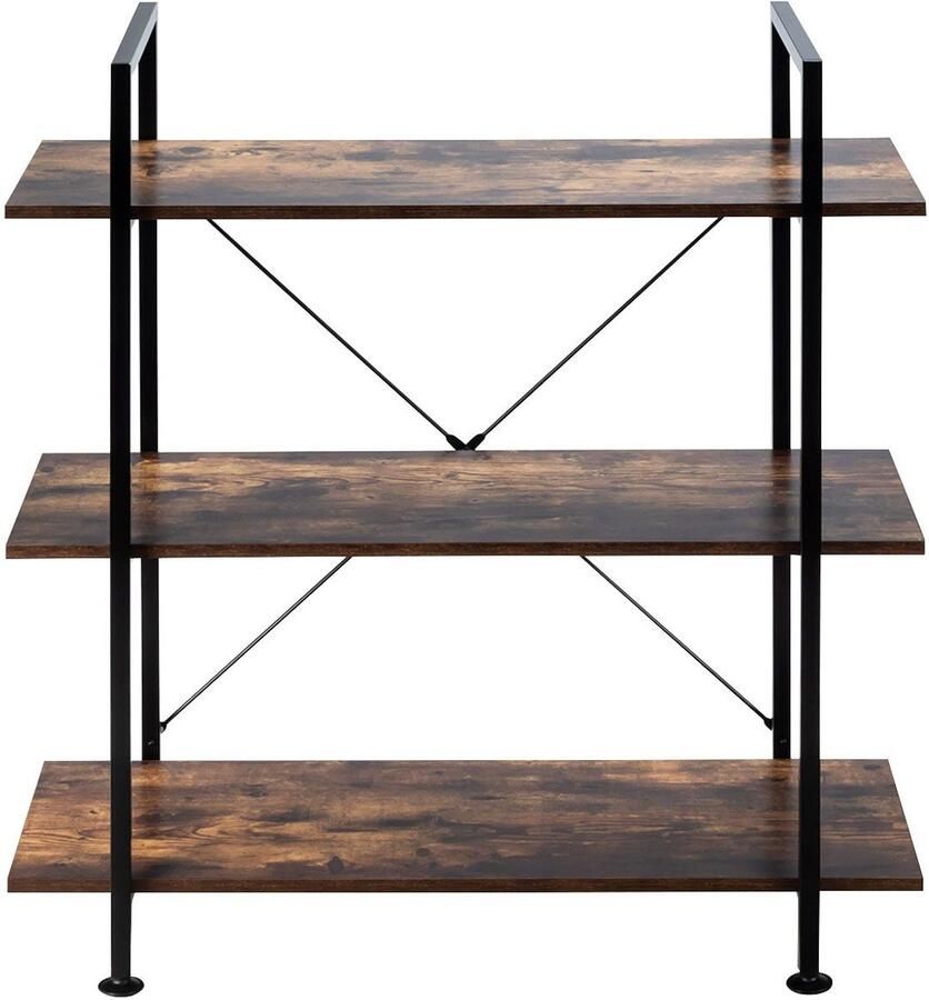 Industriële Boekenkast – 3 Niveaus met Anti-Kantelvoorziening en Verstelbare Poten Opbergplank voor Keuken & Café