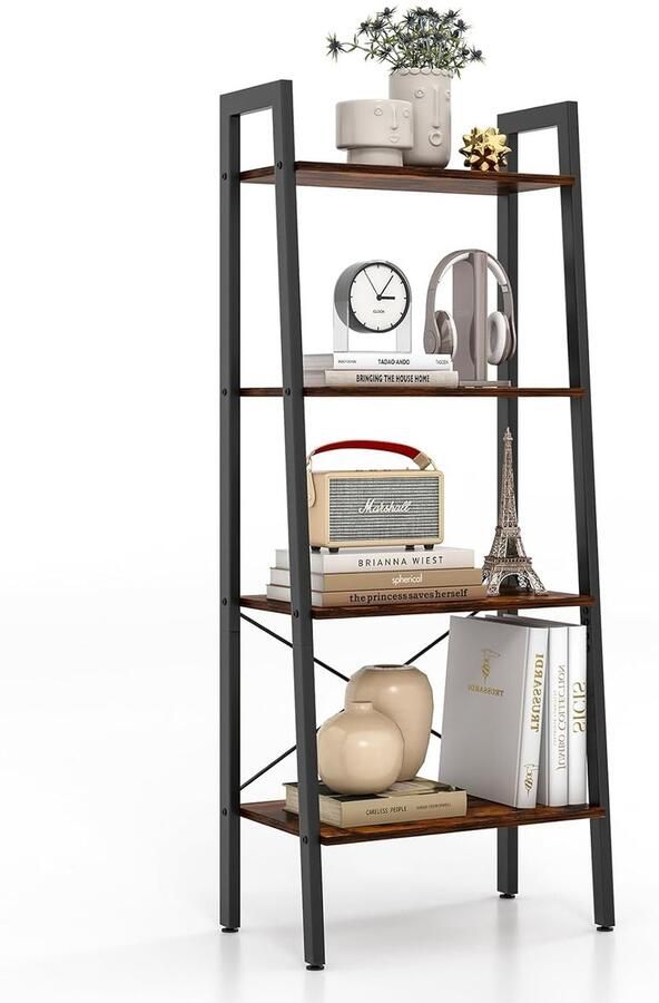 Industriële boekenkast 4-traps opbergruimte 1 stuk zwart