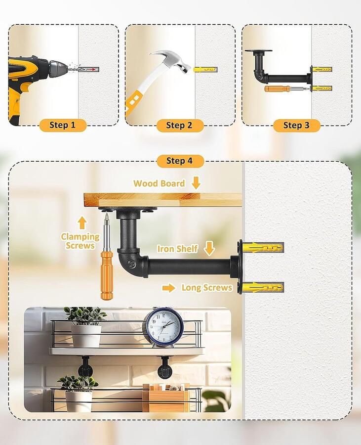 Industriële Buisbeugels Retro Plankhouders 4 stuks Zwart 15 x 8 cm