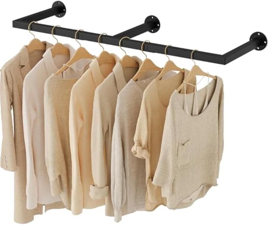 Industriële buisvormige kledingrek 110 cm Wandkast Verwijderbare ruimtebesparende wandkast voor slaapkamer Zwart met 3 bases 1 pak SYJ 110 B 1