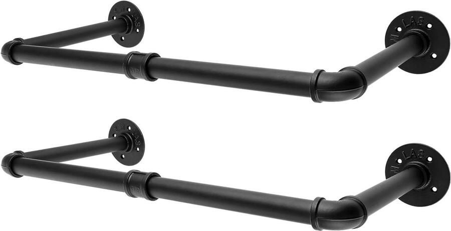 Industriële Buizen Kledingstang Wandmontage Set van 2 zwart 60 cm