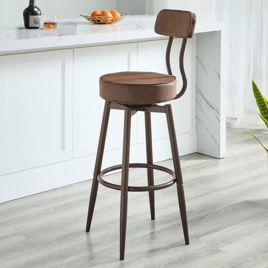 Industriële draaibare barkruk met rugleuning voor aan toonkeuken Mid-century bruine barstoel voor pubhoogte met ronde zitting 1 stuk met rugleuning Barkruk