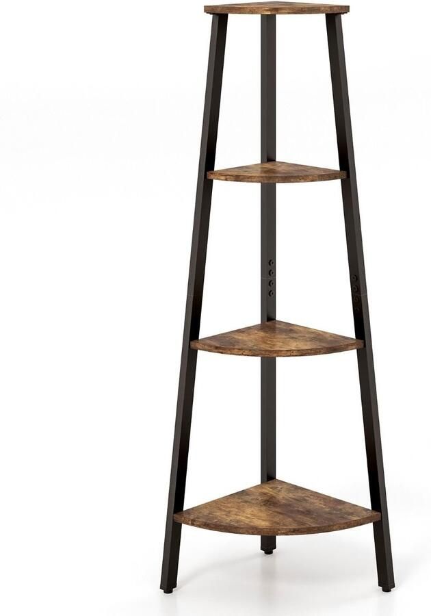 Industriële Hoekplank – 4 Niveaus Verstelbare Voeten & Kantelbeveiliging Boekenkast 126 cm Rustiek Bruin