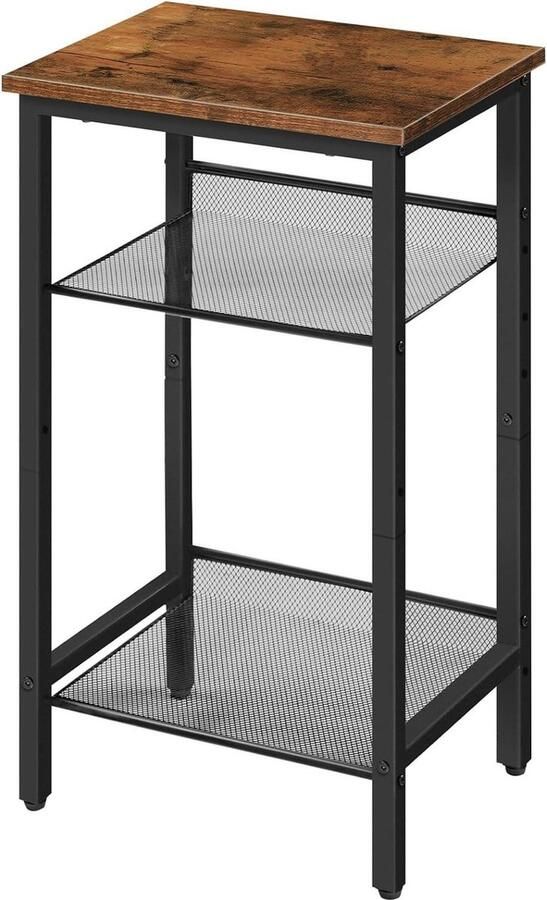 Industriële hoge bijzettafel telefoontafel slank nachtkastje bank bijzettafel met opbergplanken smal nachtkastje voor laptop woonkamer gang 38x28x74 cm Bijzettafel
