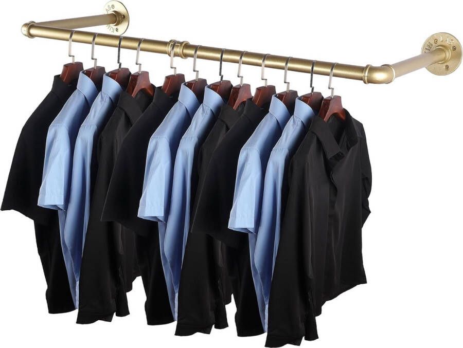 Industriële ijzeren buis-kapstok voor wandmontage kledingstang verkoopstandaard kastopslag kledingorganizer goudkleurig