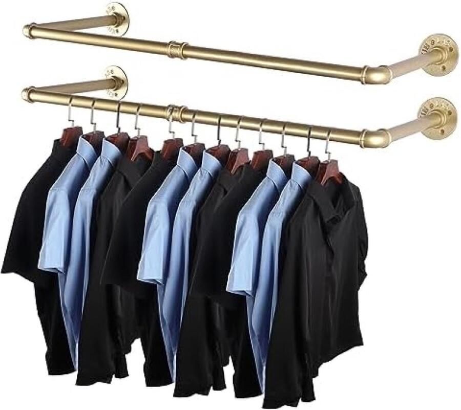 Industriële IJzeren Pijp Kleding Kledingstuk Rack 2pack Wandmontage Kast Staaf Retail Display Rack Kast Opslag Kleding Organizer