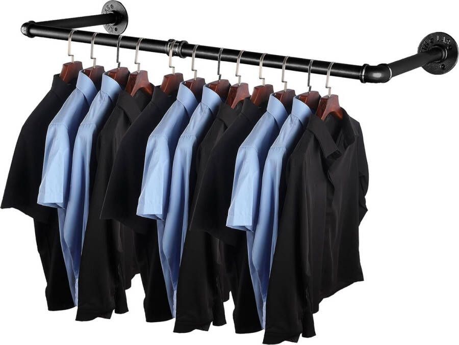 Industriële ijzeren pijp kledingrek wandgemonteerde kledingrail displayrek kastopslag kledingorganizer zwart