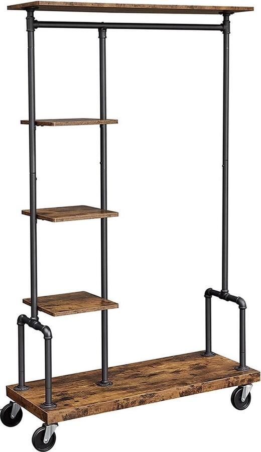 Rootz Living Rootz Industriële Kapstok Vintage Kapstok Kledingrek van ijzeren pijp Stedelijke stijl Sterke grip Organiseer uw garderobe Donkerbruin Spaanplaat 103 5 cm x 40 cm x 174 5 cm - Foto 2