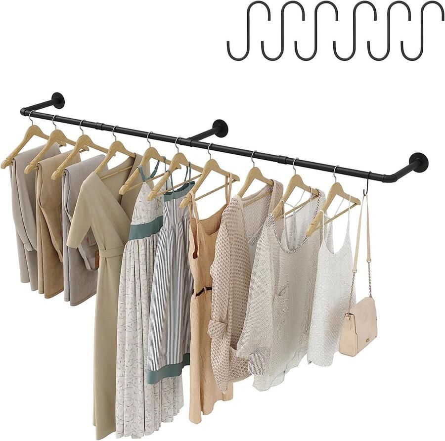 Industriële Kledingstang wandmontage ruimtebesparend 180 cm