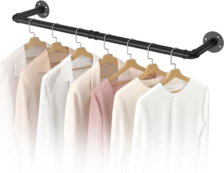 Industriële Kledingrails Wandgemonteerd Verwijderbare Retro Metalen Kledingrek voor het Ophangen van Kleding Haken Kledingrek (90cm)