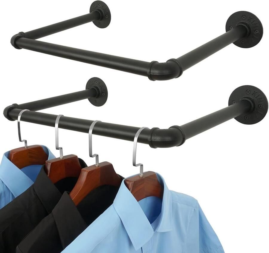 Industriële Kledingrek Pijp 2 Stuks Heavy Duty Wandmontage Zwart 52 cm