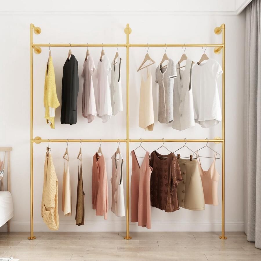 Industriële Kledingrek van Metalen Pijpen Zware Duurzame Dubbele Stangen voor Hangende Kleding
