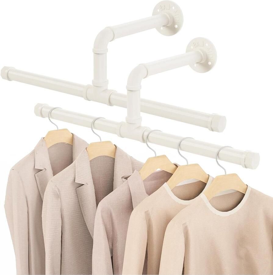 51 cm Industriële Kledingstangen Muur Kledingrek Rustiek Opslag Wandrek Keukenrek Wit 2 Stuks