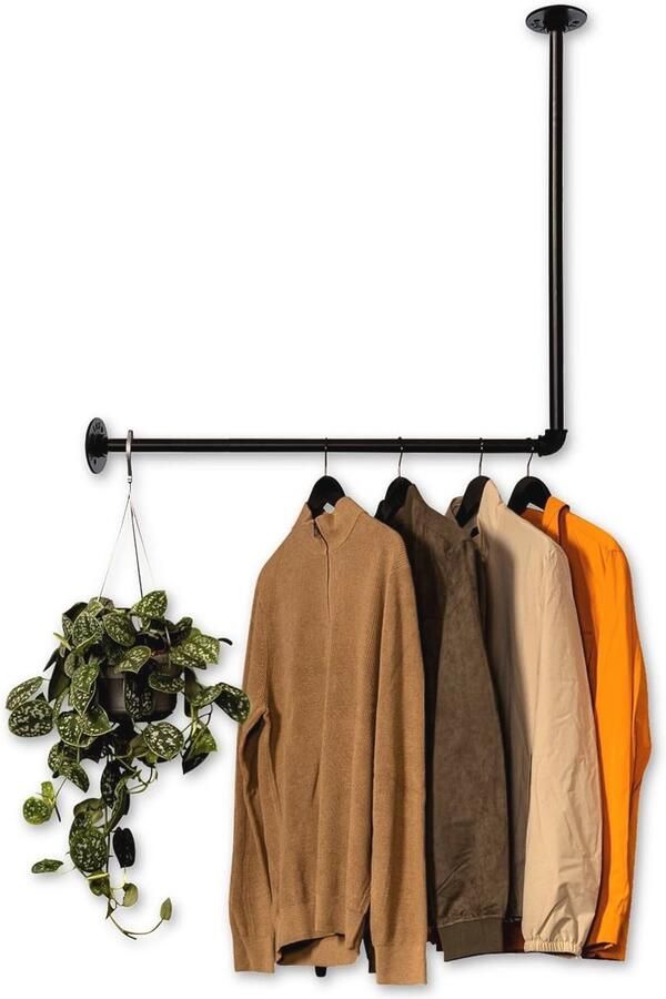 Industriële Kledingstang voor Hoek Muur of Plafond 100 cm x 70 cm Geschikt voor Garderobe en Inloopkast