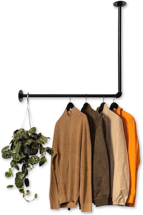 Industriële Kledingstang voor Hoek Muur en Plafond 30 cm Breed x 50 cm Hoog Garderobe Kleedkamer en Inloopkast