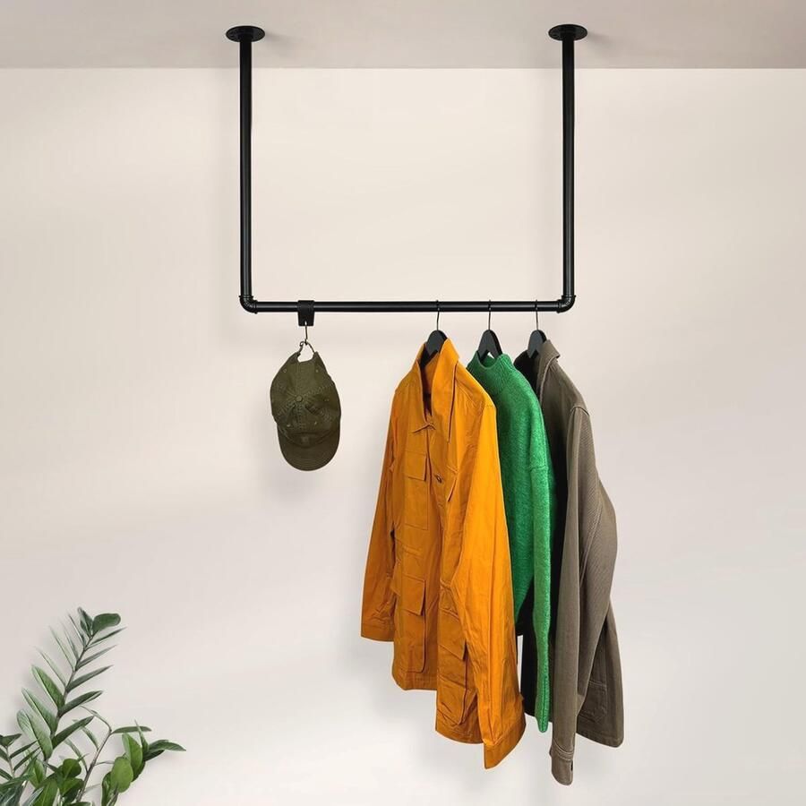 Industriële Kledingstang voor Plafond U-vormige Garderobe in Zwart Breedte 70 cm x Hoogte 60 cm