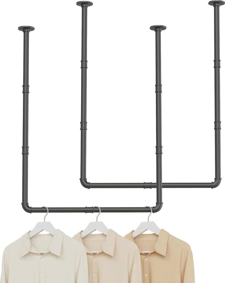 Industriële Kledingstang voor Wandmontage Ruimtebesparende Garderobe voor Hal Woonkamer en Slaapkamer Set van 2 (69 x 90 cm)