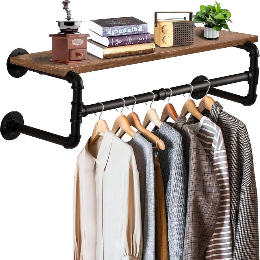 Industriële Kledingstang Wandmontage Ruimtebesparende Wandkapstok 1 stuk Zwart 70x25x26cm