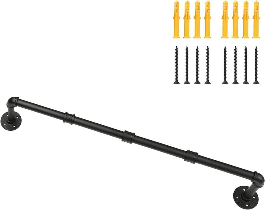 Industriële kledingstang wand plafond gemonteerd 74 cm zwart metaal