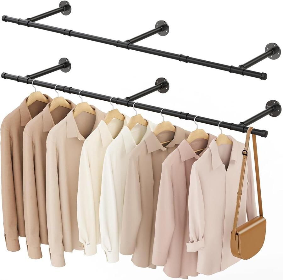 Industriële kledingstangen ruimtebesparend set van 2 zwart 150 cm