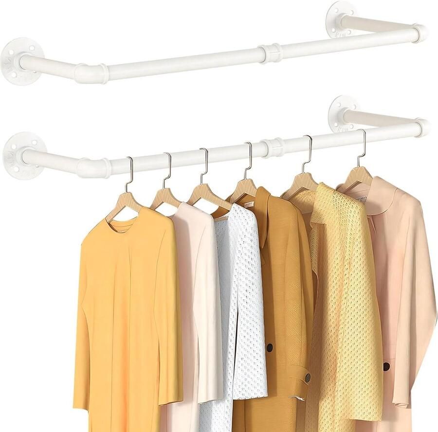 Industriële Kledingstangen Ruimtebesparend Wandrek 2 Stuks Crèmekleur