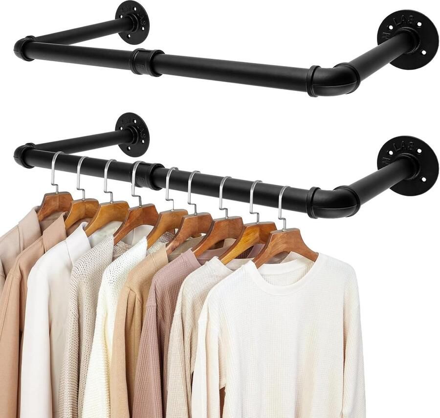 Industriële Kledingstangen Wandmontage Set van 2 Zwart 61 cm