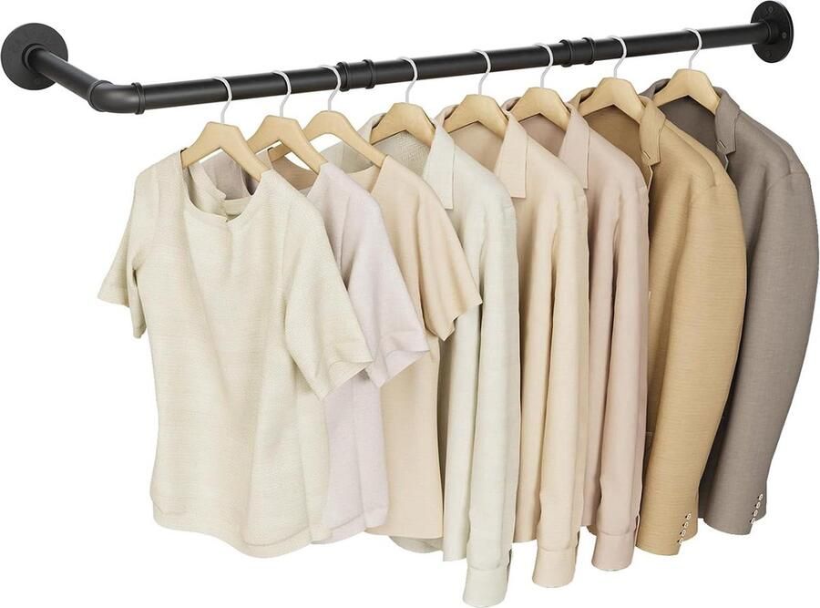 L-vorm industriële kledingstang wandmontage vintage kledingrek garderobestang voor badkamer hal keuken doe-het-zelf (B90 x D30 cm) zwart - Foto 2