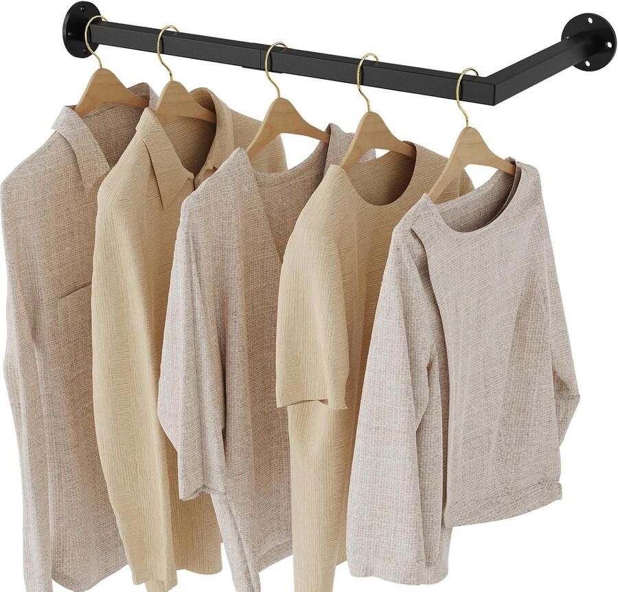 Industriële L-vormige wandkapstok van buisvorm Zwart Multifunctioneel en duurzaam