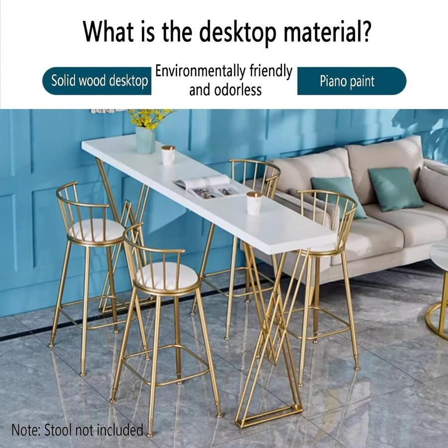 Industriële massief houten eettafel rechthoekige in hoogte verstelbare keukentafel met metalen basis smalle pub terrastafel voor 2-6 personen geen krukken (zwart 140 cm)