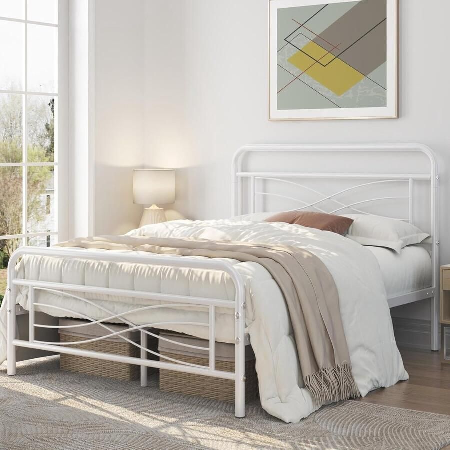 Industriële Metalen Bedframe met Hoofdeinde en Lattenbodem Modern Logeerbed met Onderste Opbergruimte 140x200 cm