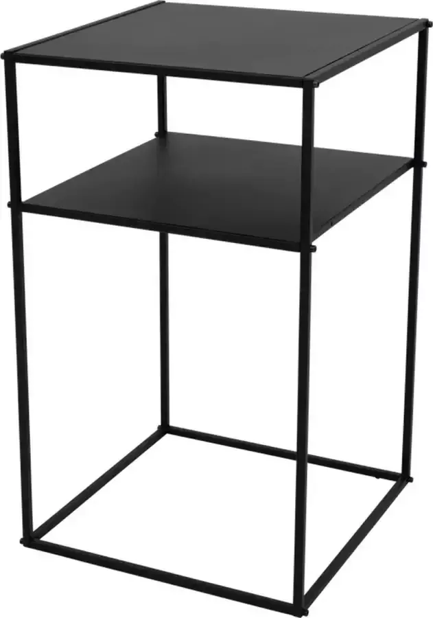 Industriële metalen bijzettafel ROYCE Zwart Metal Side Table 2 laags afmetingen invullen moderne zwarte tafel -l 35 x 34 5 x 59 cm zwart tafelblad op 2 niveaus max 6kg aanmaakblokjes