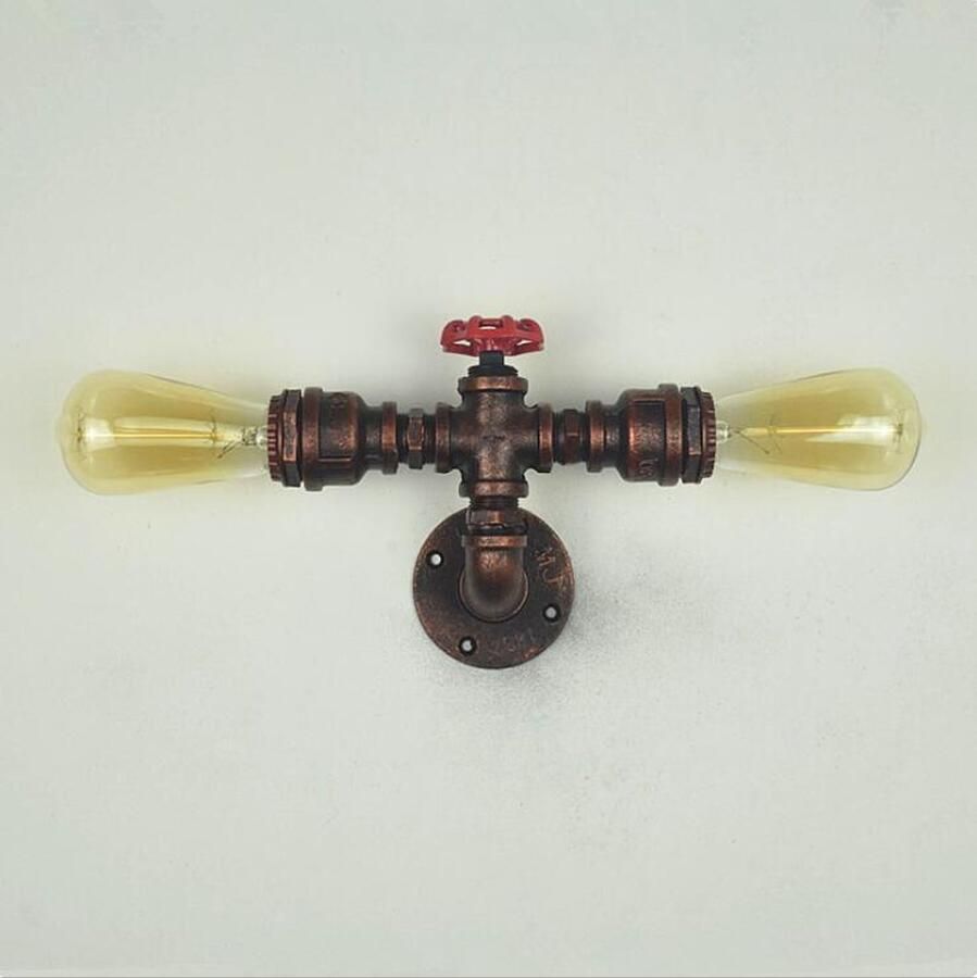 Industriële metalen waterpijp wandlampen met Amerikaanse retro-stijl dubbele kop creatieve decoratieve verlichting voor bar café keuken woonkamer en slaapkamer