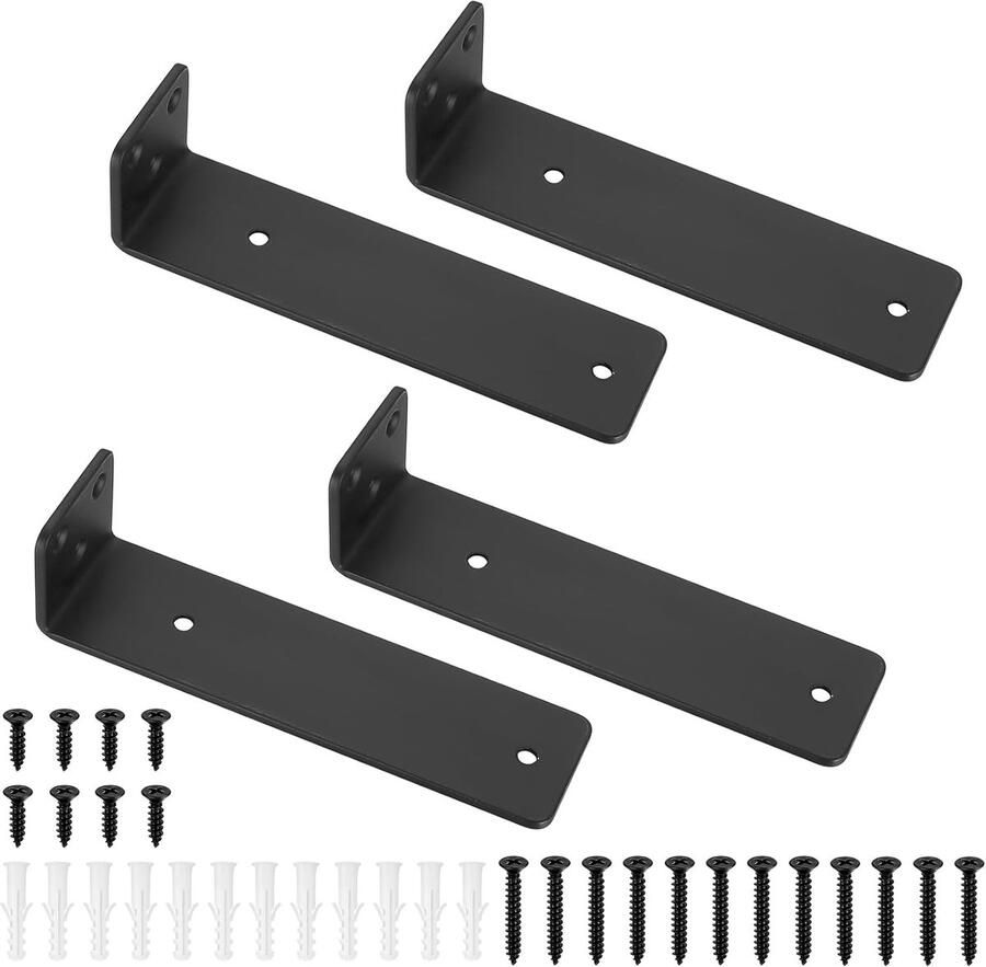 Industriële Muurbeugels voor Zwevende Planken Metalen L-vormige Beugels 4 Stuks Zwart