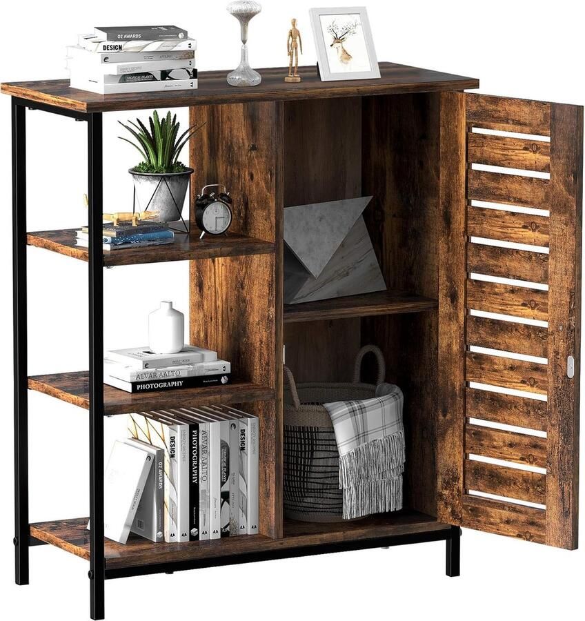 Industriële opbergkast dressoir houten keuken voorraadkast houten opbergunit voor woonkamer keuken toegang hal display plank kast met lattendeur rustieke bruin