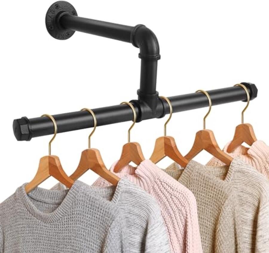 Industriële Pijp Kleding Rail Wandmontage Multifunctioneel Metalen Kledingrek en Handdoek Opknoping