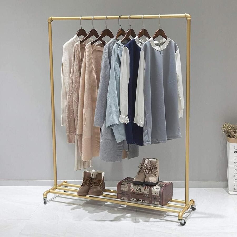 Industriële Pijp Kledingrek Vintage Steampunk Kast Organizer in Goud