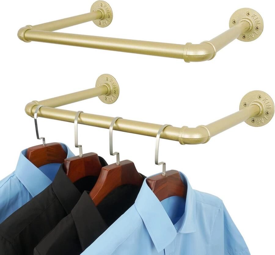 Industriële pijp kledingrek Wandgemonteerd kledinghangoog 2 stuks Goud 52 cm