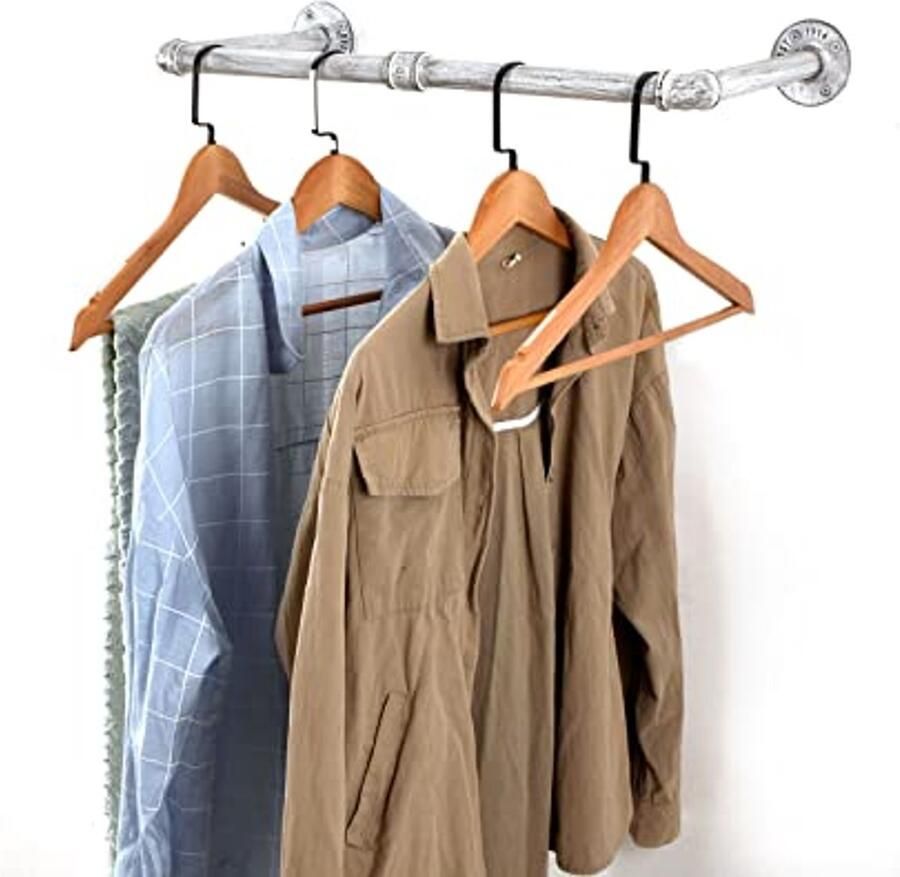 Industriële pijp Kledingrek Wandmontage Ruimtebesparend Fashion Bar Rack Afneembare Multifunctionele Hangstang 24 (Wit antiek)