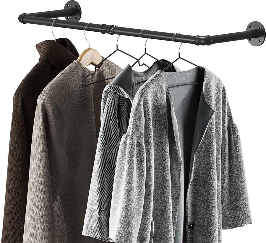 Industriële Pijp Kledingrek Zwaar Belastbaar Ruimtebesparend 1 stuk Zwart 24 Inch