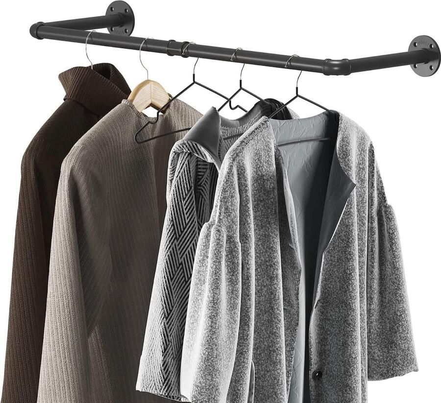 Industriële Pijp Wandmontage Kledingrek Ruimtebesparend en Multifunctioneel