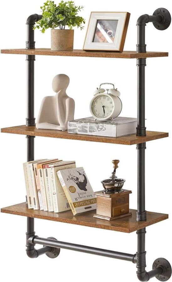 Industriële pijp wandplanken Rustieke opbergplanken Zwevende planken voor slaapkamer keuken woonkamer badkamer HRF-TM015 Wandplanken & -rekken