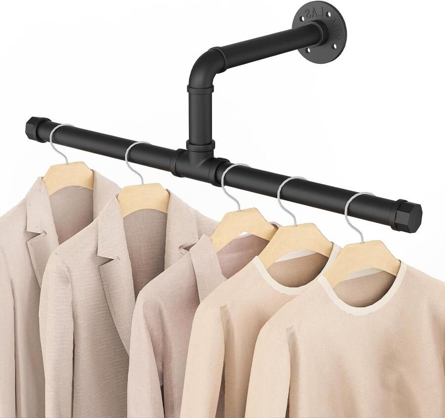 Industriële Pijpen Kledingstangen 51cm Kledingrek voor Aan de Muur Rustieke Kledingopslag Ruimtebesparende Wandplank Keukenplank voor Kleine Kamers Zwart 51cm 1-pak