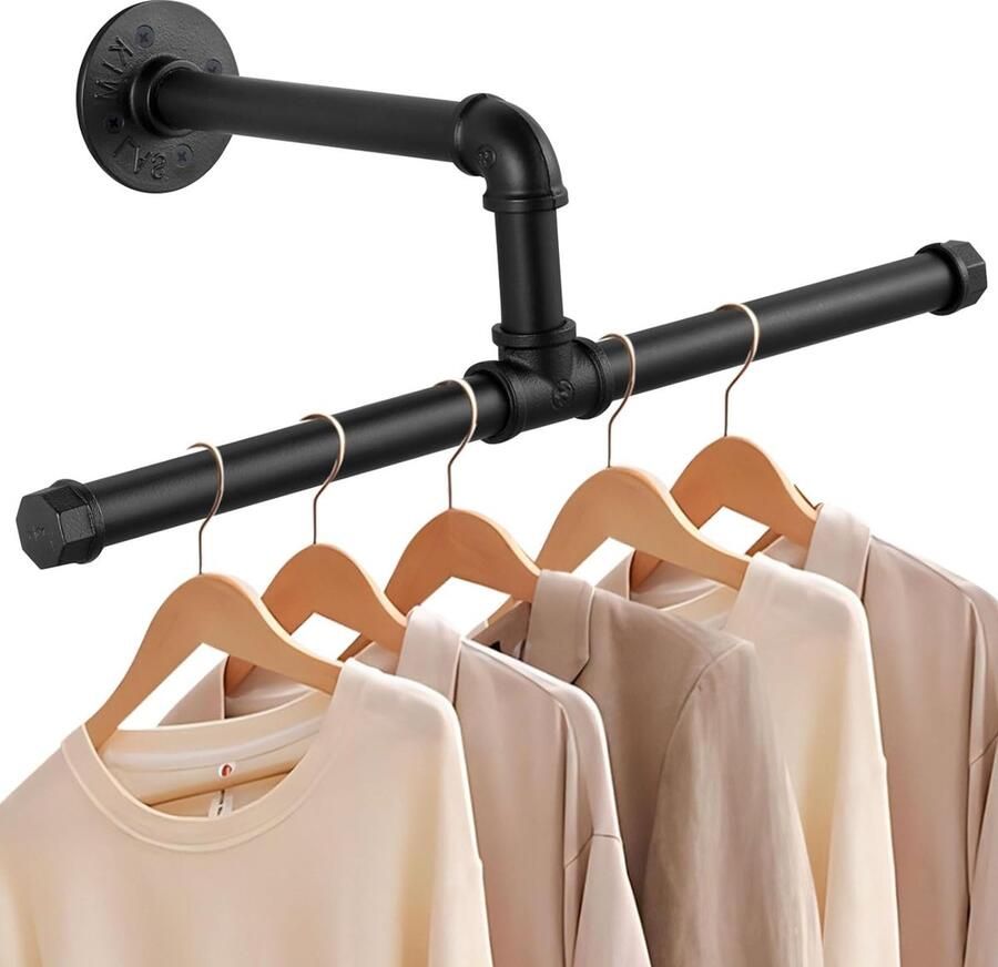 Industriële pijpkledingrails 51 cm kledingrek voor muur rustieke kledingopslag ruimtebesparende wandplank keukenplank voor kleine kamers (51 cm (1 pak)