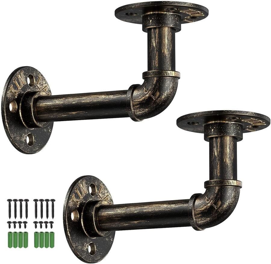 Industriële Pijpplankbeugels Vintage Wandmontage 2 Stuks