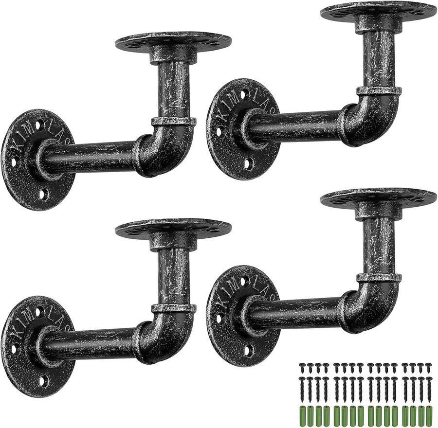 Industriële Pijpplankbeugels Wandgemonteerd 4-pack Zilver