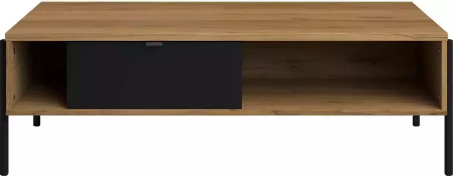 Industriële salontafel MEMPHIS 1 lade en 2 nissen eiken en zwart L 119.7 cm x H 39.4 cm x D 66.9 cm - Foto 2